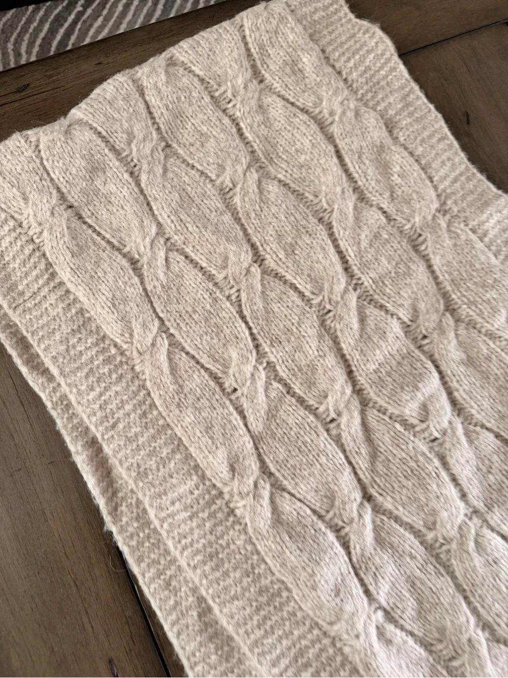 J. Crew Cable-knit fringe scarf Heather Oatmeal #419